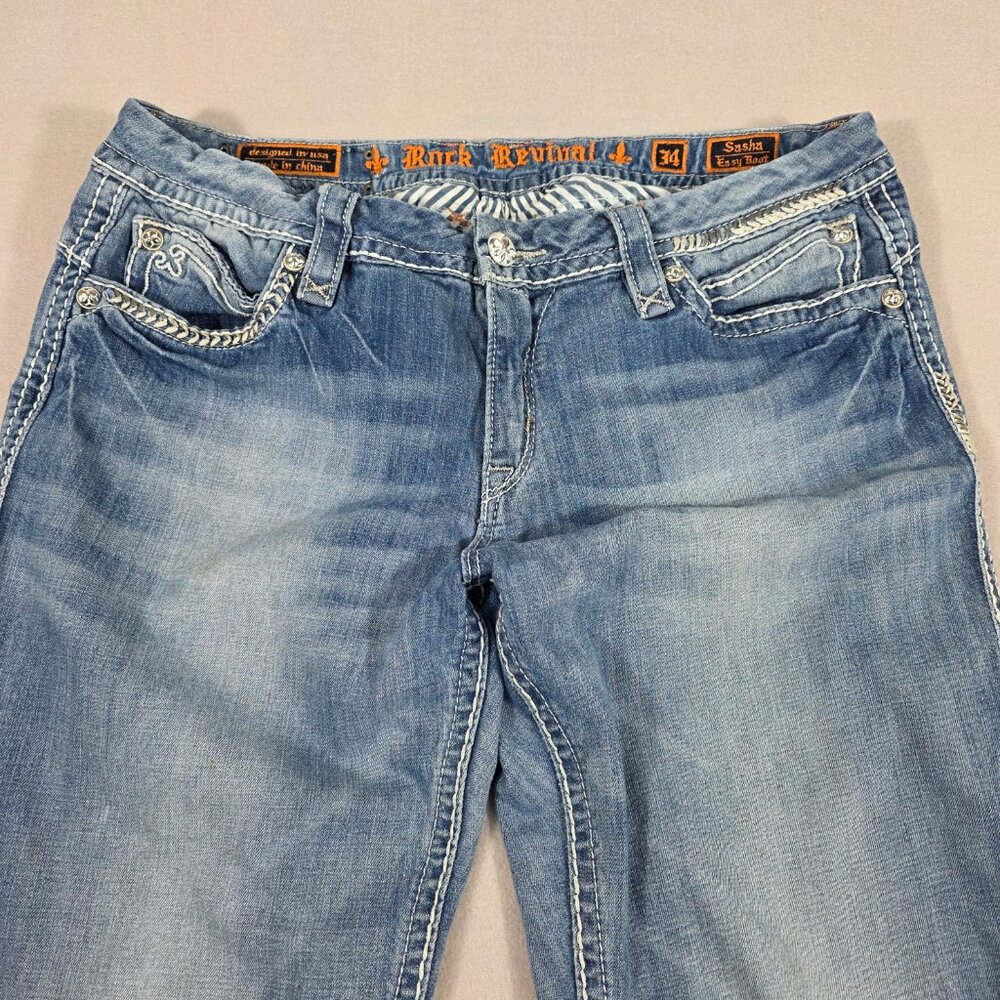 Rock Revival Jeans Womens 34 Blue Denim Sasha Easy Boot Mid-Rise - Picture 2 of 14